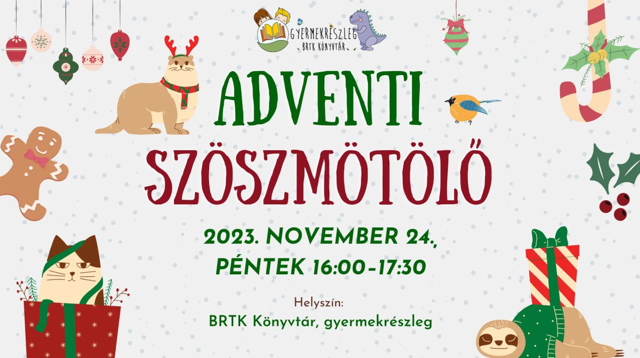 Adventre készülve kézműves foglalkozással várunk benneteket a könyvtár gyermekrészlegén: adventi koszorúkat fogunk készíteni. Kérjük, hogy gyertyát hozzatok magatokkal!